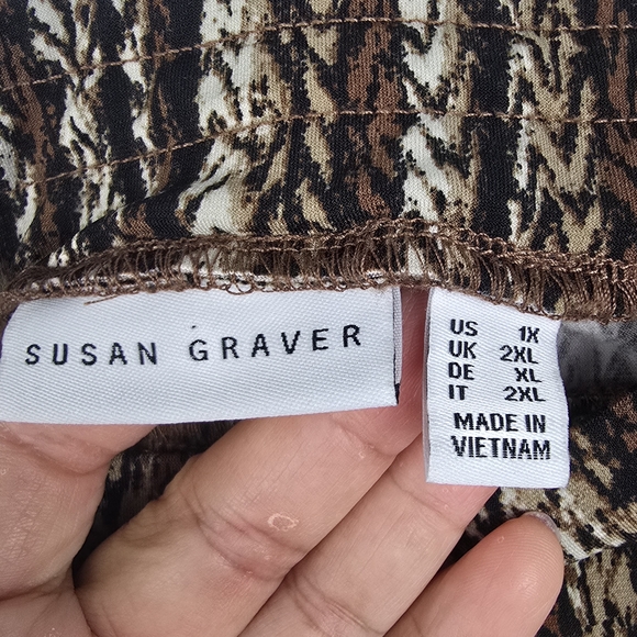 Susan Graver Printed Liquid Knit Pull On Mature Comfy Travel Pants sz 1X - Picture 6 of 7